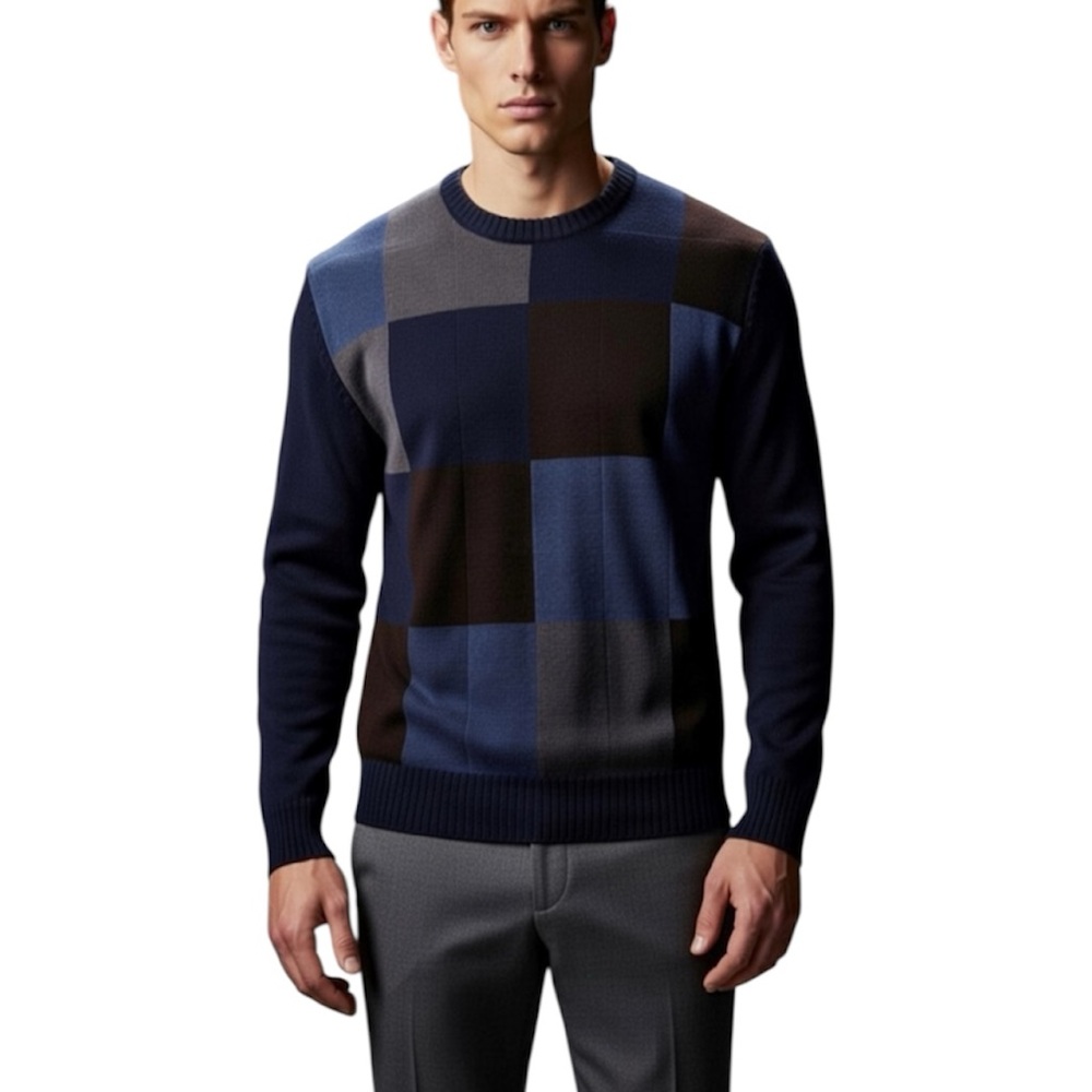 Oscar De La Renta Color Block Crew Neck Sweater